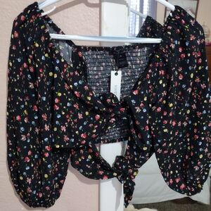 NWT🔥Anthropologie's Olivaceous Floral Off Shoulder Rayon Tie Blouse❤️Size M